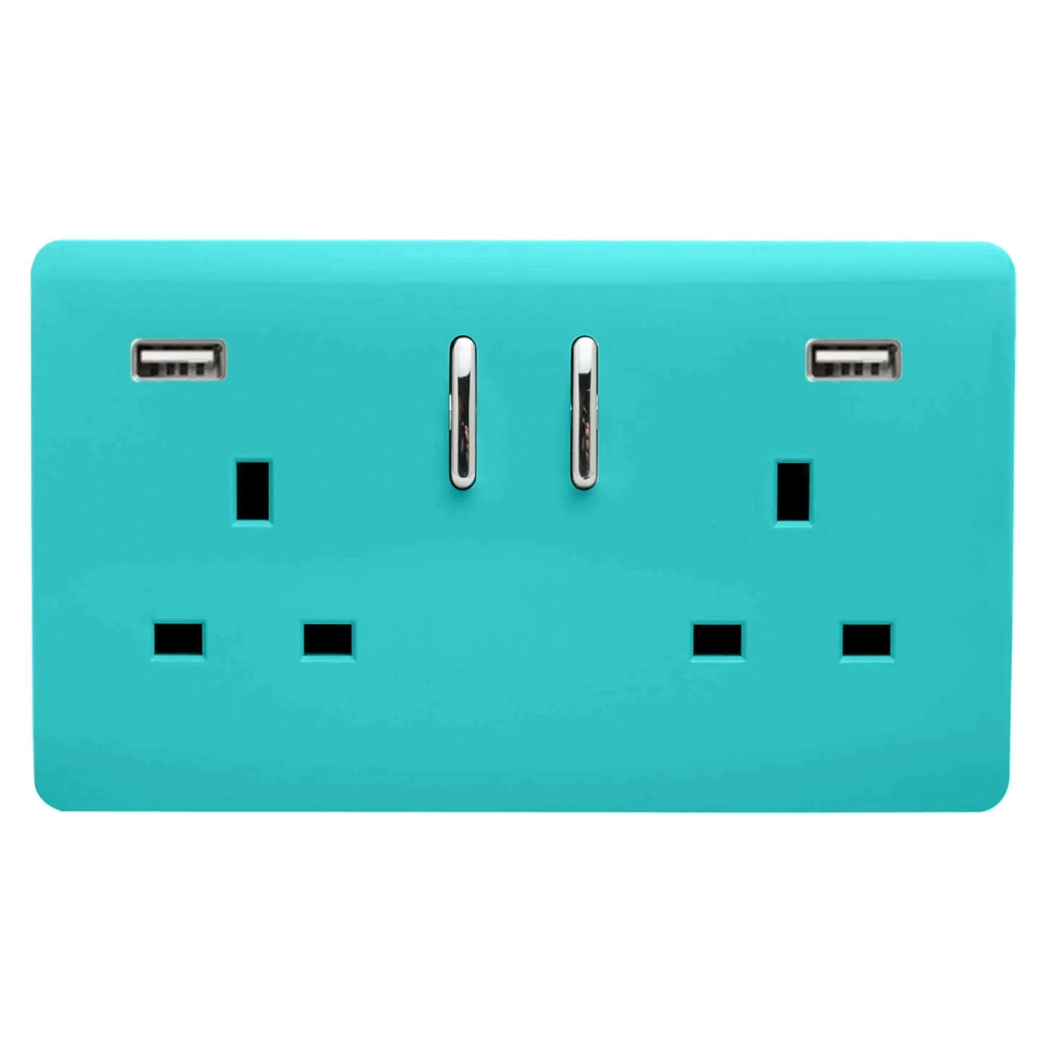 ART-SKT213USB21AABT  2 Gang 13Amp Short S/W Double Socket With 2x2.1Mah USB Bright Teal